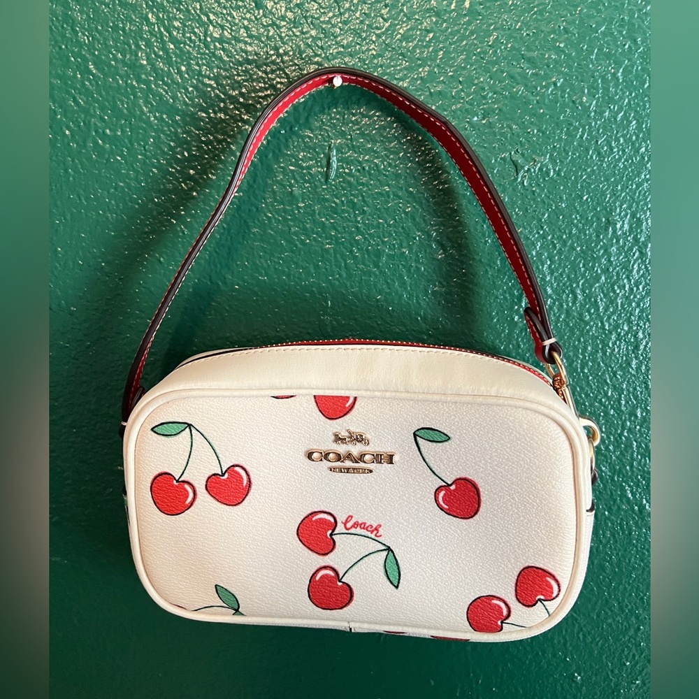 NWT Coach Cherry Print Shoulder Bag in White